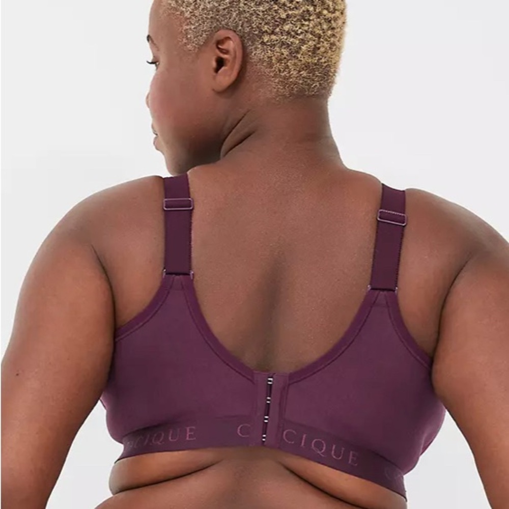 Cacique 46D Cotton lightly line no wire bra eggplant purple Star lace - Picture 3 of 8